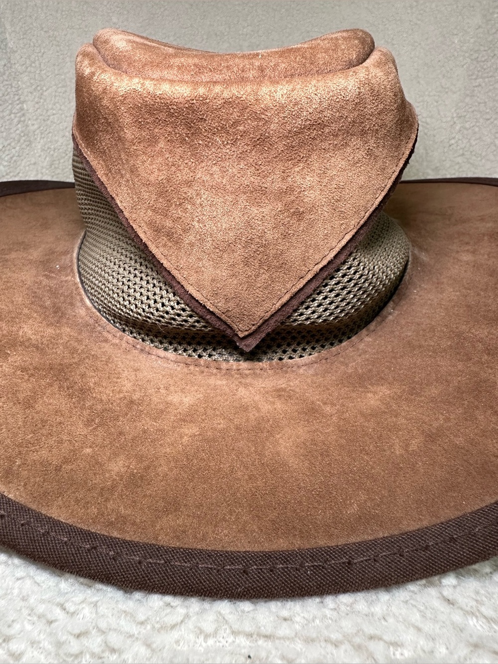 Head N Home Hat Brown Outback Men Leather Mesh Safari Western Cowboy Wide Brim L - Picture 3 of 12